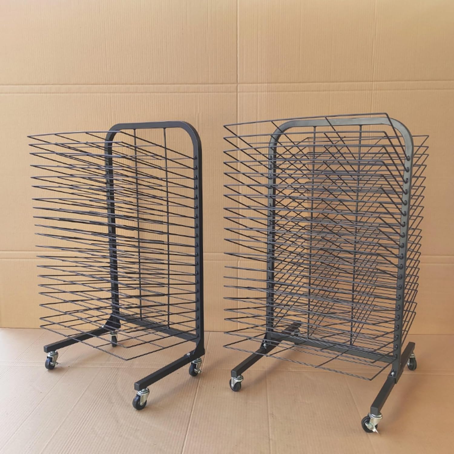 Mobile Metal Art Drying Rack - 40 Shelves for Paintings, A3 Paper & Prints, Removable Storage Display for Classrooms, Art Studios & Home Use - Black
