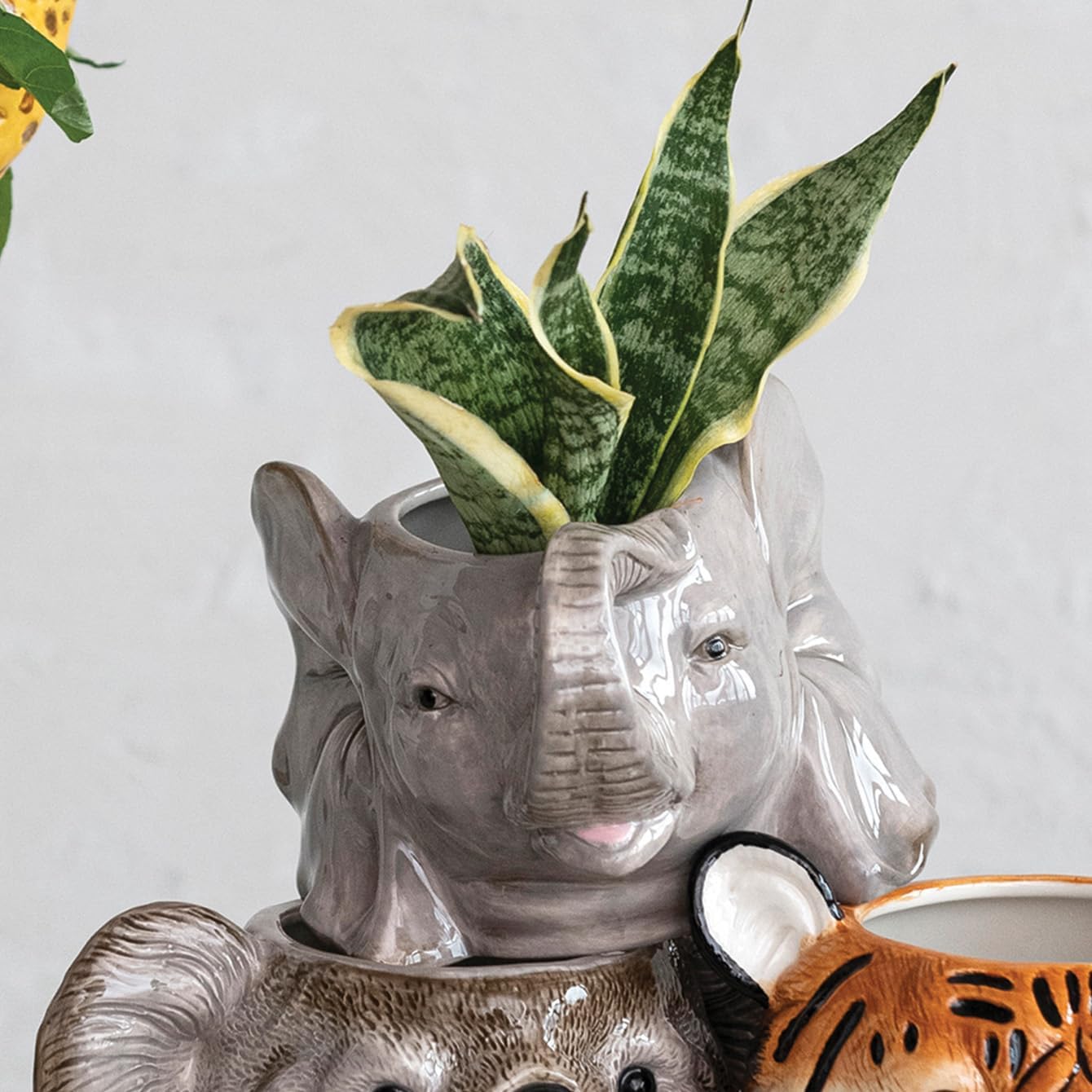 Creative Co-Op 6.75 Inches Round Ceramic Elephant Head Planter, Holds 2.5 Inch Pot, Gray
