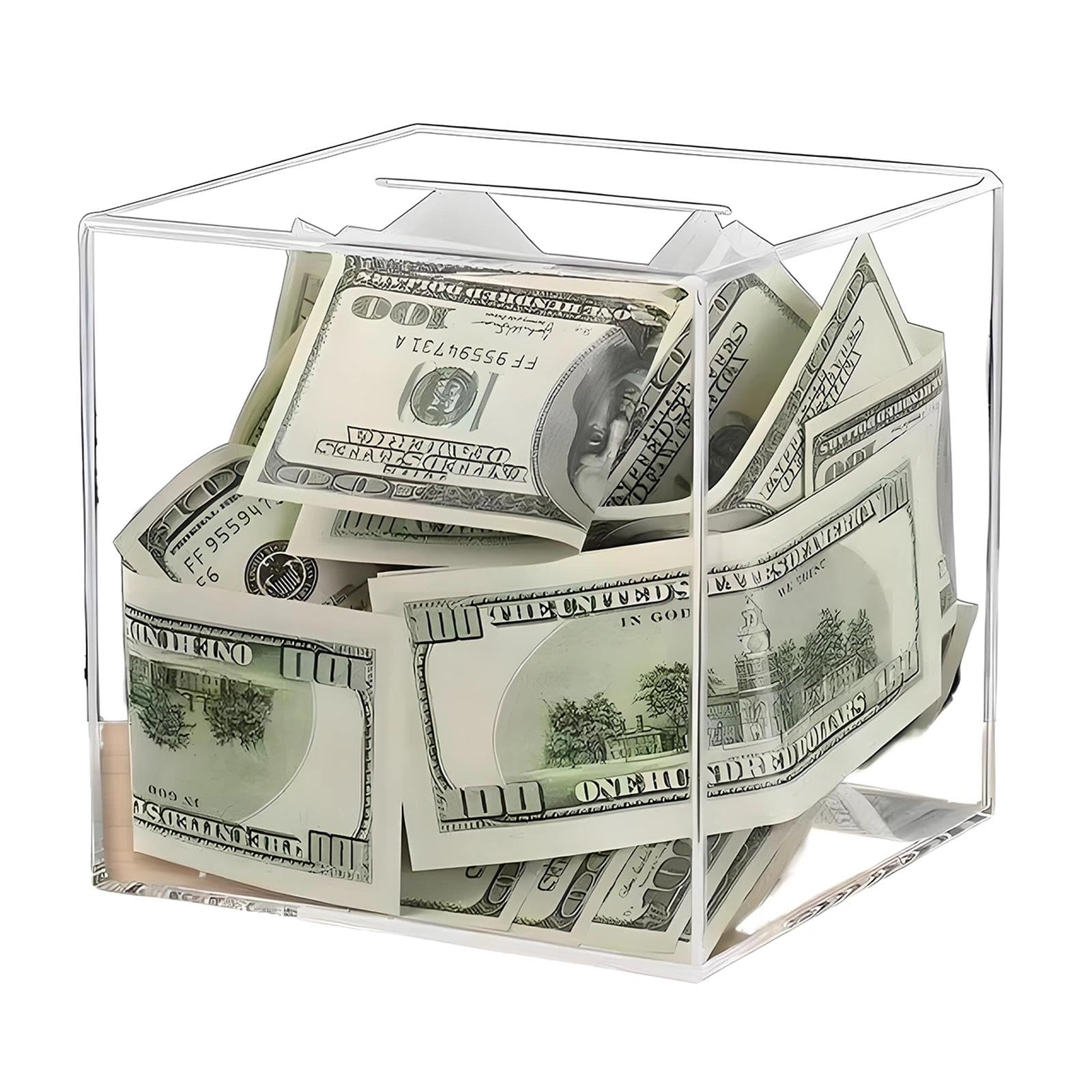Clear Acrylic Money Box, 12X12X12cm Square Money Saving Box, Unopenable Saving Money Piggy Bank, for Better Storage Coins, Cash, Change