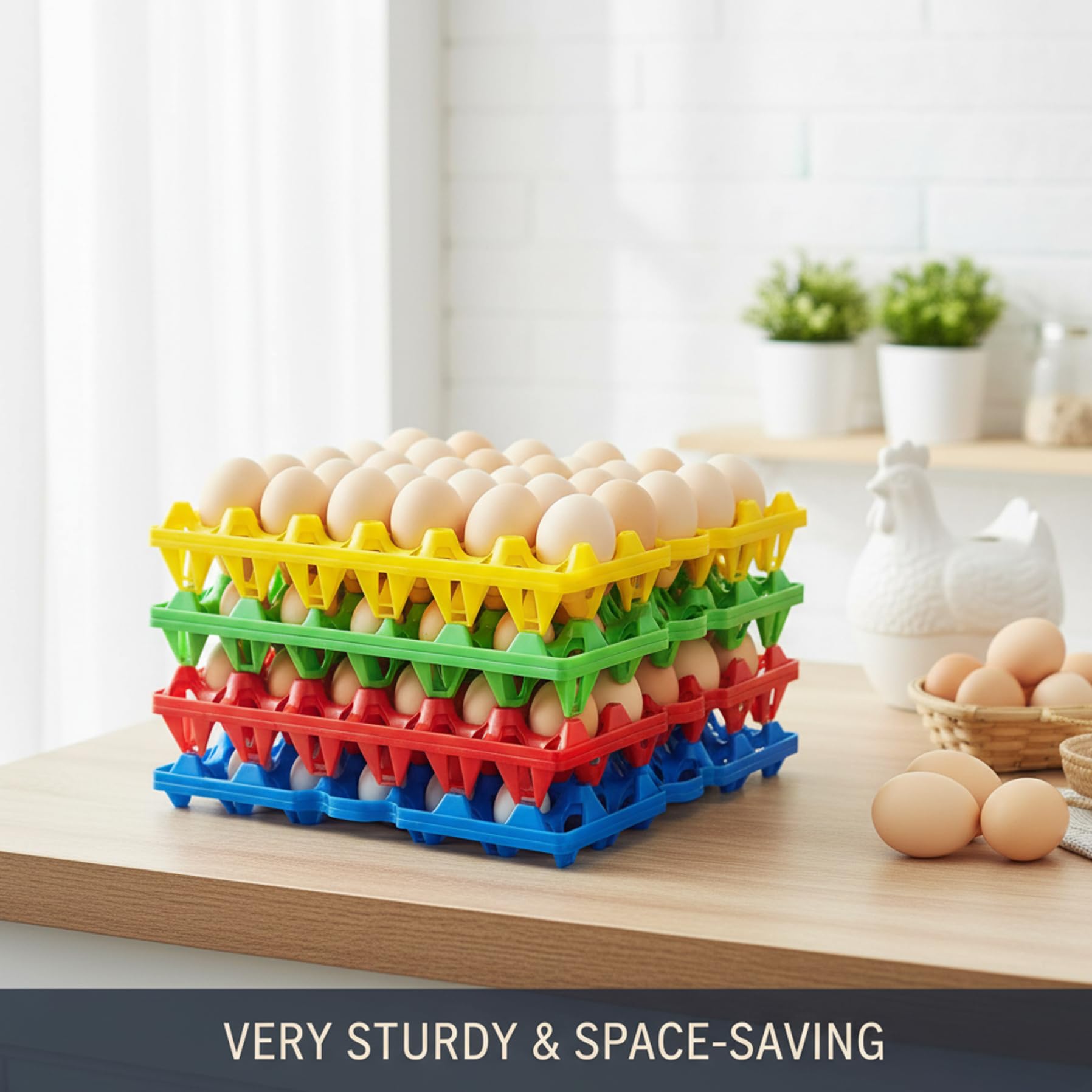 8 cajas de huevos de plástico, 30 bandejas de huevos para transporte seguro, cajas de reutilizables y apilables a granel para almacenar, clasificar y enviar (4 colores)