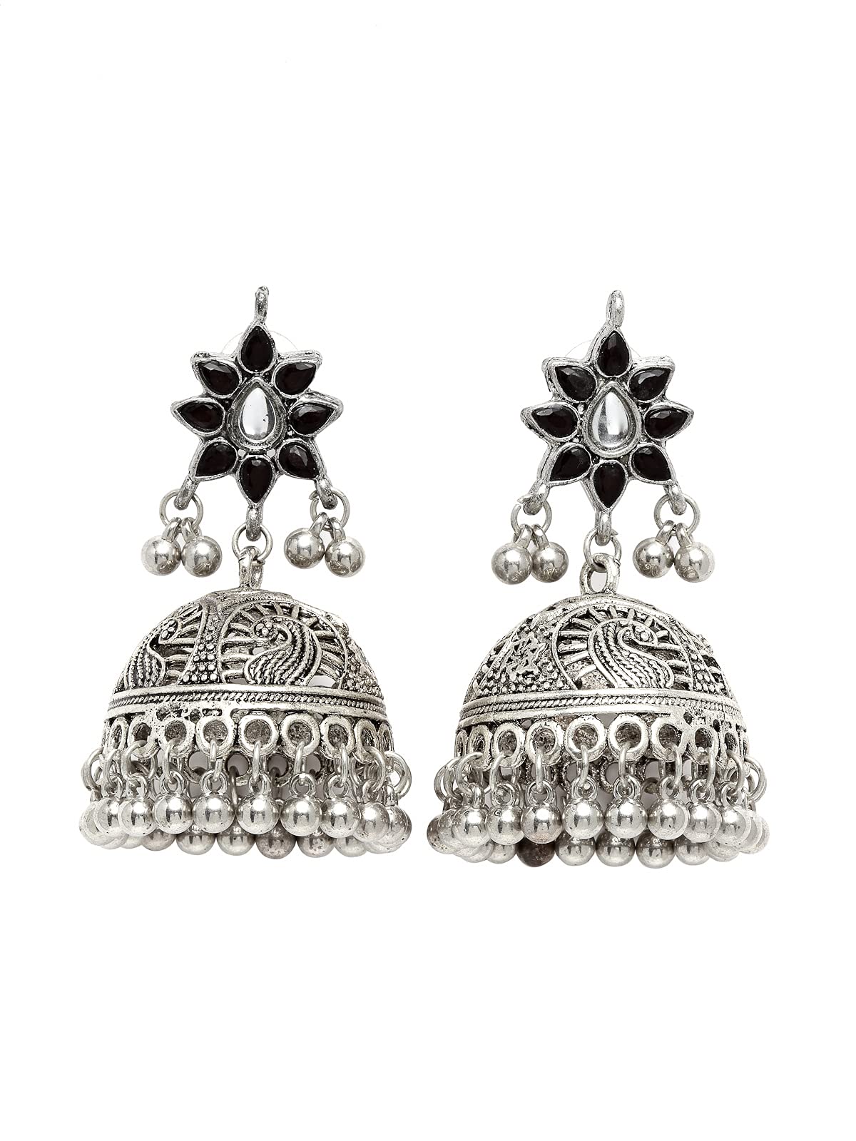 Karatcart Stylish Tribal Collection Traditional Indian Antique Oxidised Silver Afghan Jhumka Jhumki Earrings for Women Girls (B09C2F9CWV) Amazon Price History, Amazon Price Tracker