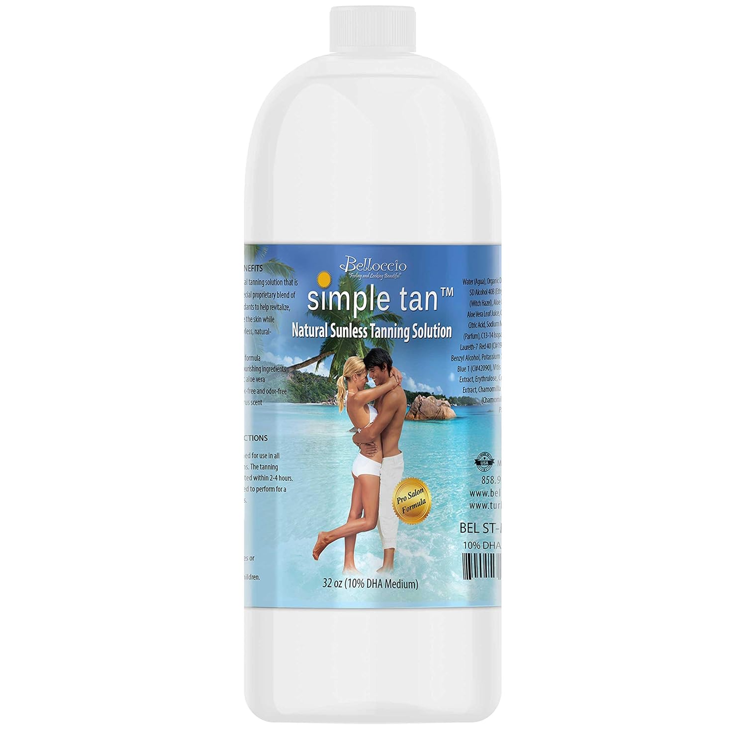 Belloccio Simple Tan Quart Bottle of Professional Salon Sunless Tanning Solution with 10% DHA and Dark Bronzer Color Guide : Beauty & Personal Care