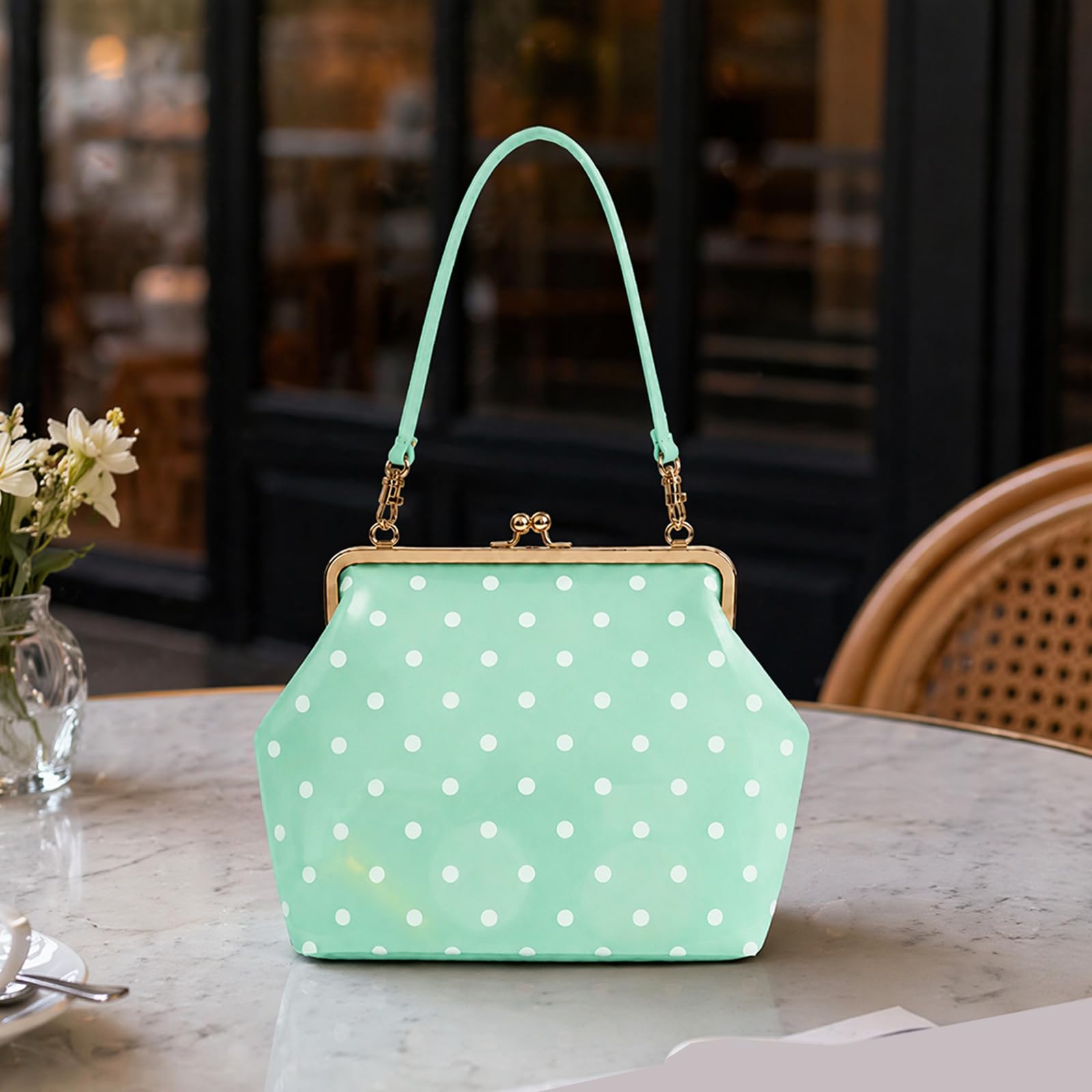 Bolso bandolera de PVC transparente para mujer, diseño de lunares, grande, elegante, cierre de beso, impermeable, color caramelo, bolsa de transporte para uso diario y viajes (verde menta)