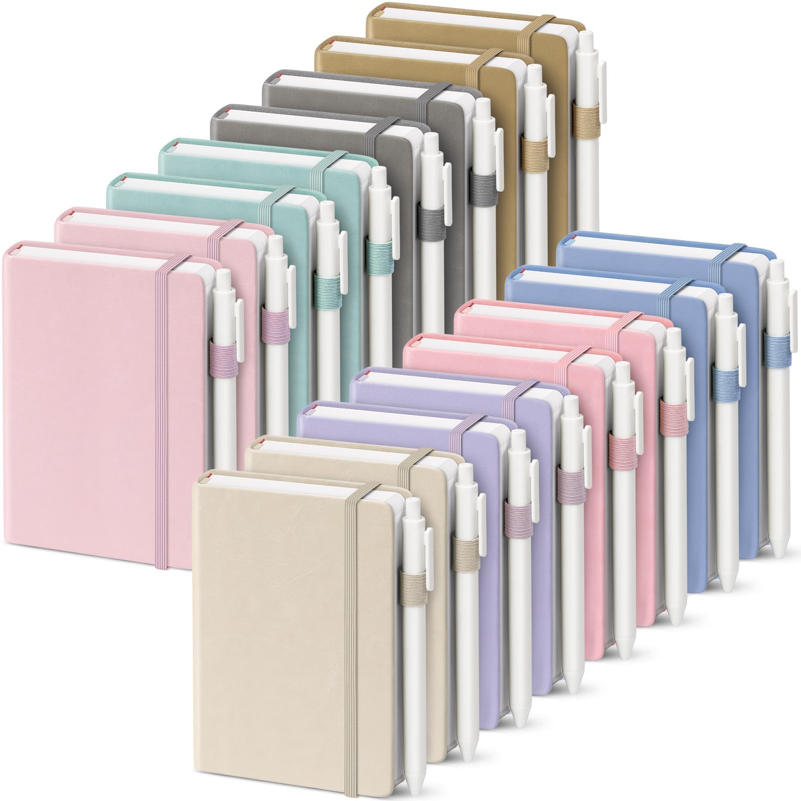 Carnet de notes ligné pastel lot de 16 petits modèles avec stylo à offrir
