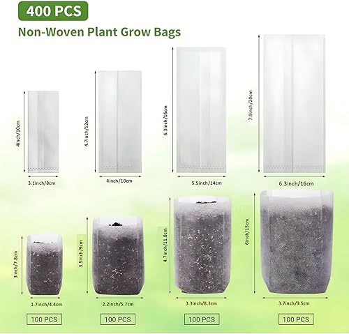Miniatura 2 de 400 bolsas de plantación, bolsas transpirables no tejidas para plántulas, adecuadas para jardinería doméstica en interiores y exteriores de