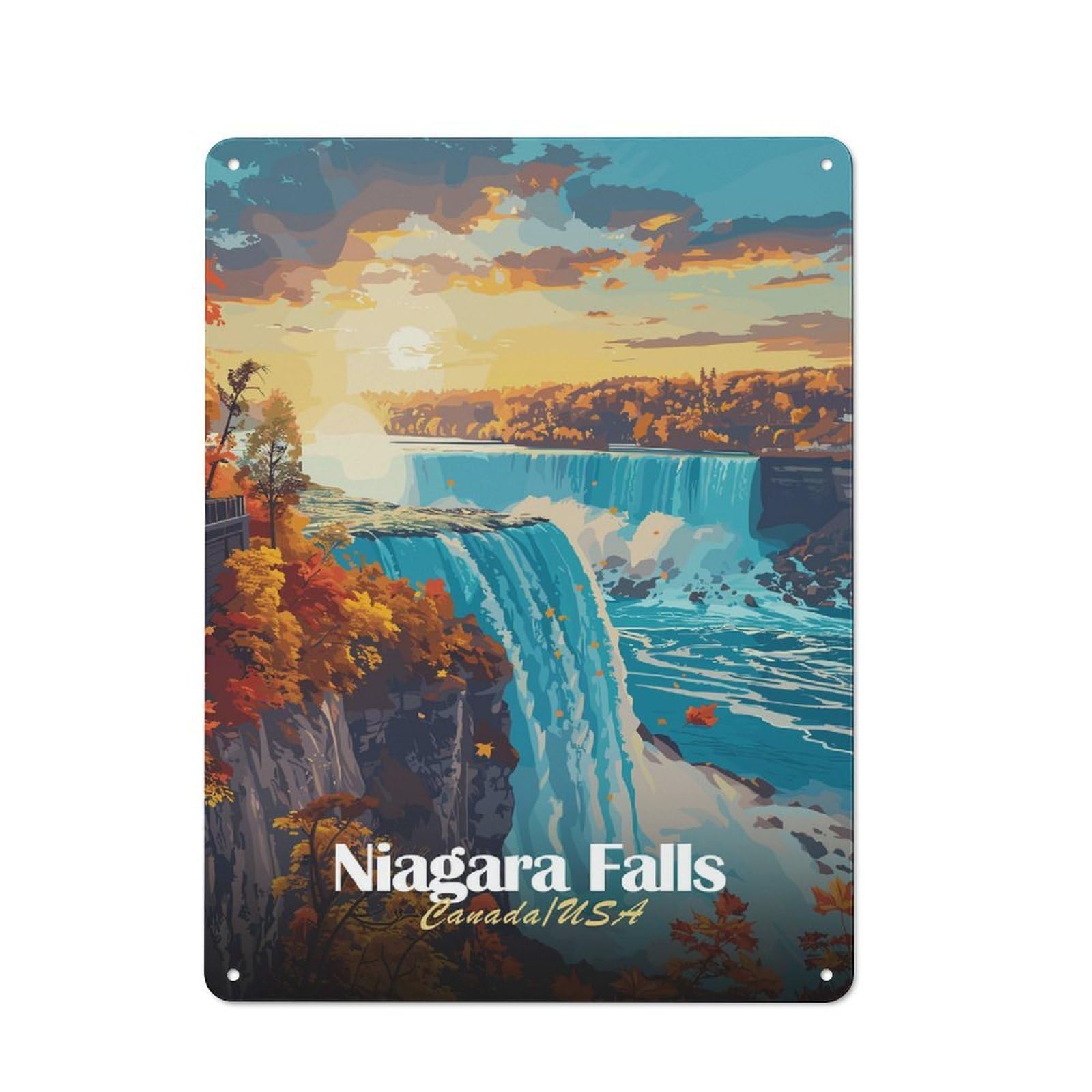 Junmoney Niagara Falls Sunset Industrial-Style Metal Plaque 40X30cm For Hallway Wall, A Winter Wall Decor Update For Hallway Decor Lovers
