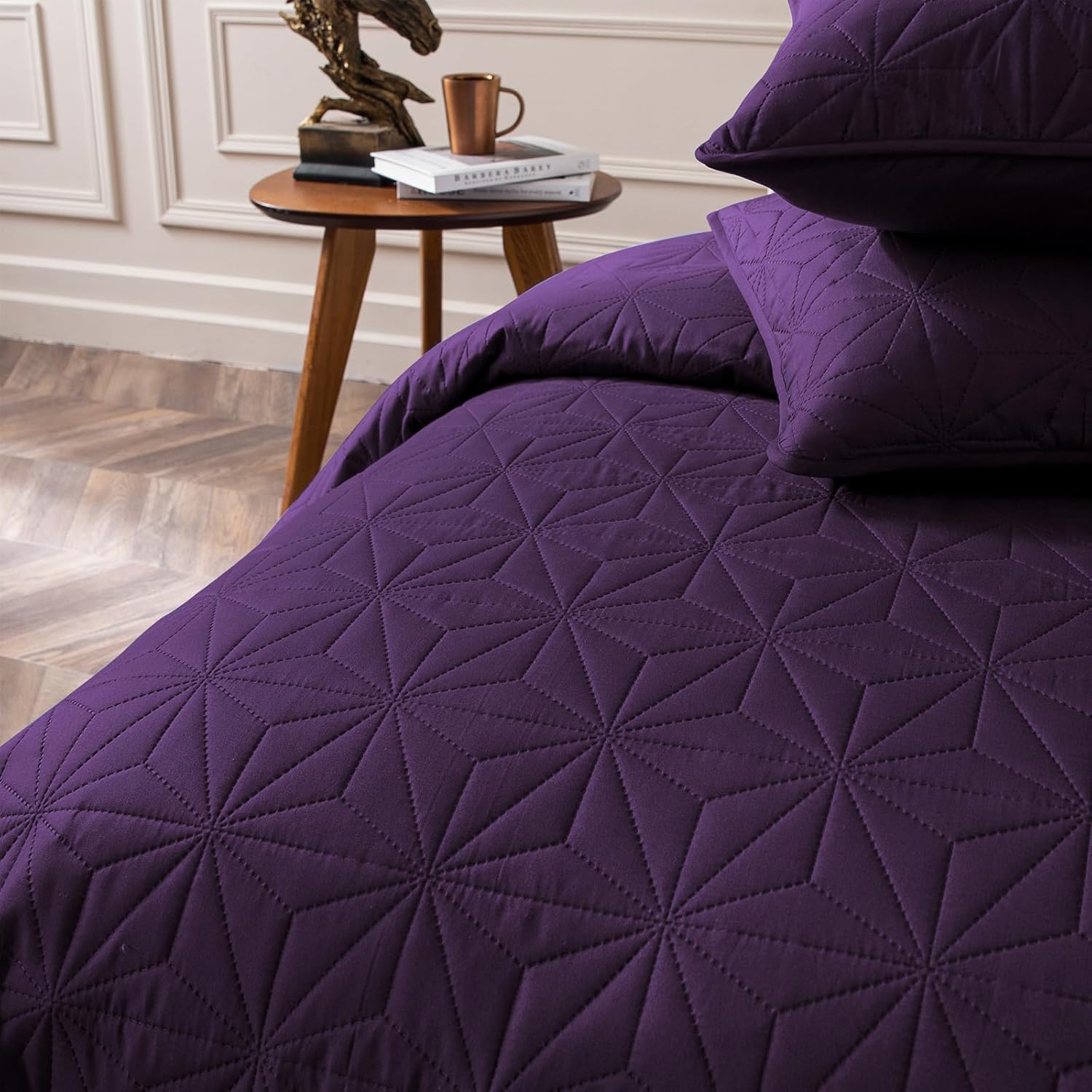 Whale Flotilla King Quilt Bedding Set, Soft Purple Bedspreads Quilts King Size for All Seasons, 3 Pieces Lightweight Geometric Star Pattern Coverlet - Image 7