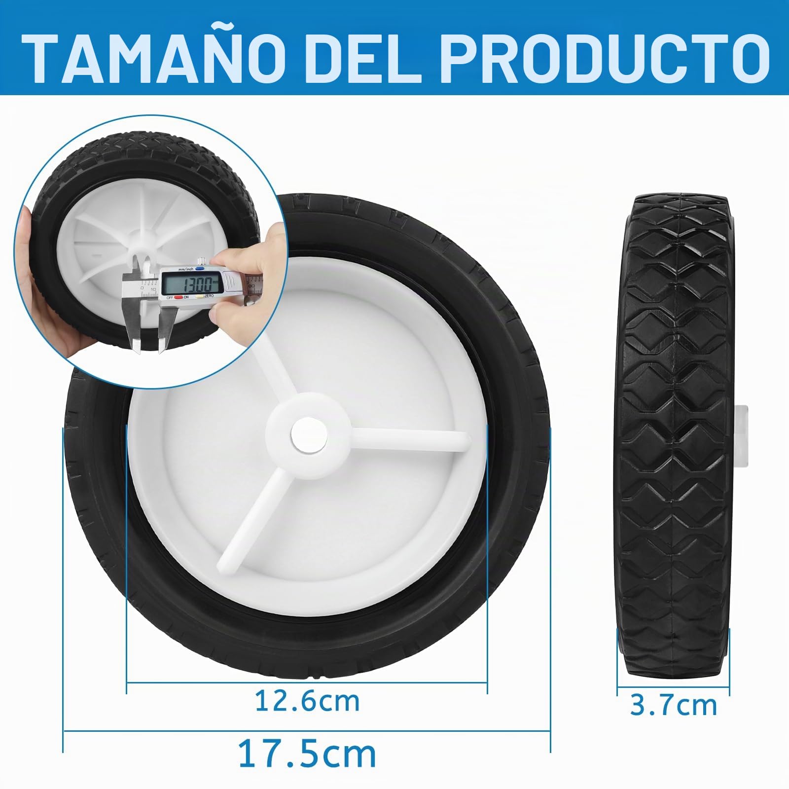 LALAGO 2 piezas Ø175mm Ruedas de Goma, 7in Cortadora de Césped Rueda de la Carretilla Motriz de Reemplazo Capacidad de Carga 70kg para Barbacoa Handcart Césped Tractor Remolque