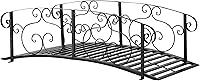 Outsunny 6FT Metal Garden Arch Bridge with Safety Handrails - Black Steel Footbridge for Pond, Stream, Creek Walkway