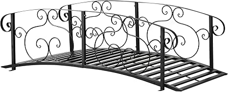 Outsunny 6' Metal Arch Backyard Garden Bridge, Safety Siderails, Arc Footbridge for Backyard Creek, Stream, Pond, Black