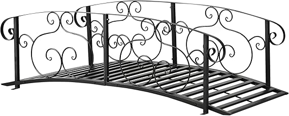 Outsunny 6' Metal Arch Backyard Garden Bridge, Safety Siderails, Arc Footbridge for Backyard Creek, Stream, Pond, Black
