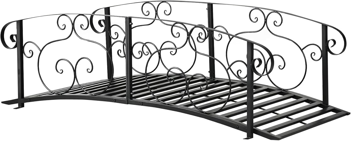 Outsunny 6' Metal Arch Backyard Garden Bridge, Safety Siderails, Arc Footbridge for Backyard Creek, Stream, Pond, Black