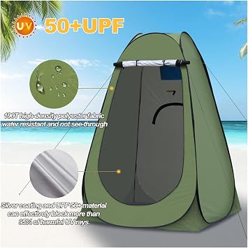 Camping Dressing Shower Tent, Sunlight Resistant Dressing Cabinet, Waterproof Design, Toilet Cabinet, Carrying Bag, Easy Installation, Camping Nature Portable Shower Toilet Dressing Cabinet, Green