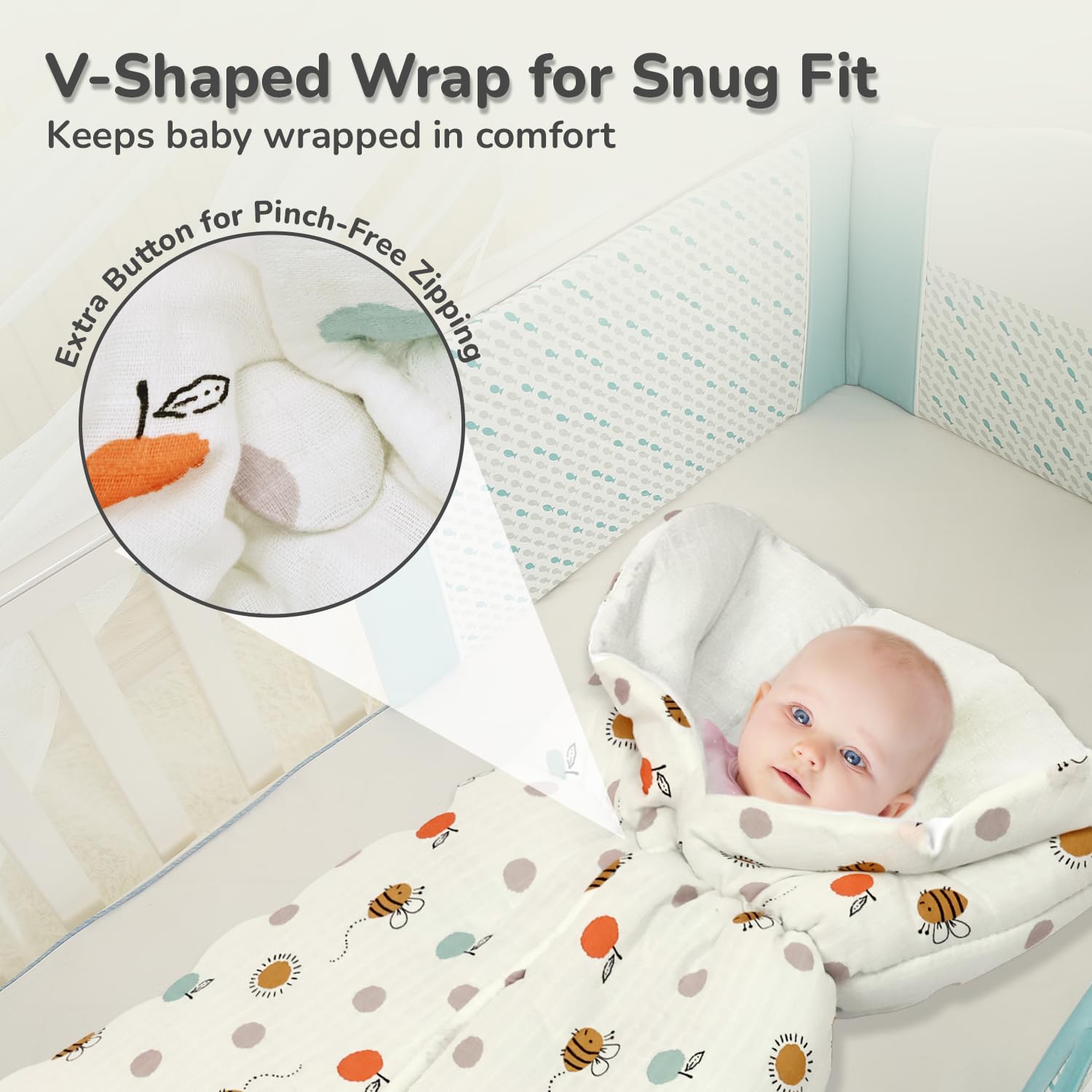 R for Rabbit Snuggy Bliss Baby Sleeping Bag Bedding Set | Premium 100% Muslin Cotton Carrying Nest for New Born Babies & Infant | Travel Friendly for 0-6 Months Baby Girl and Boy (Honey White) - Image 5 thumbnail