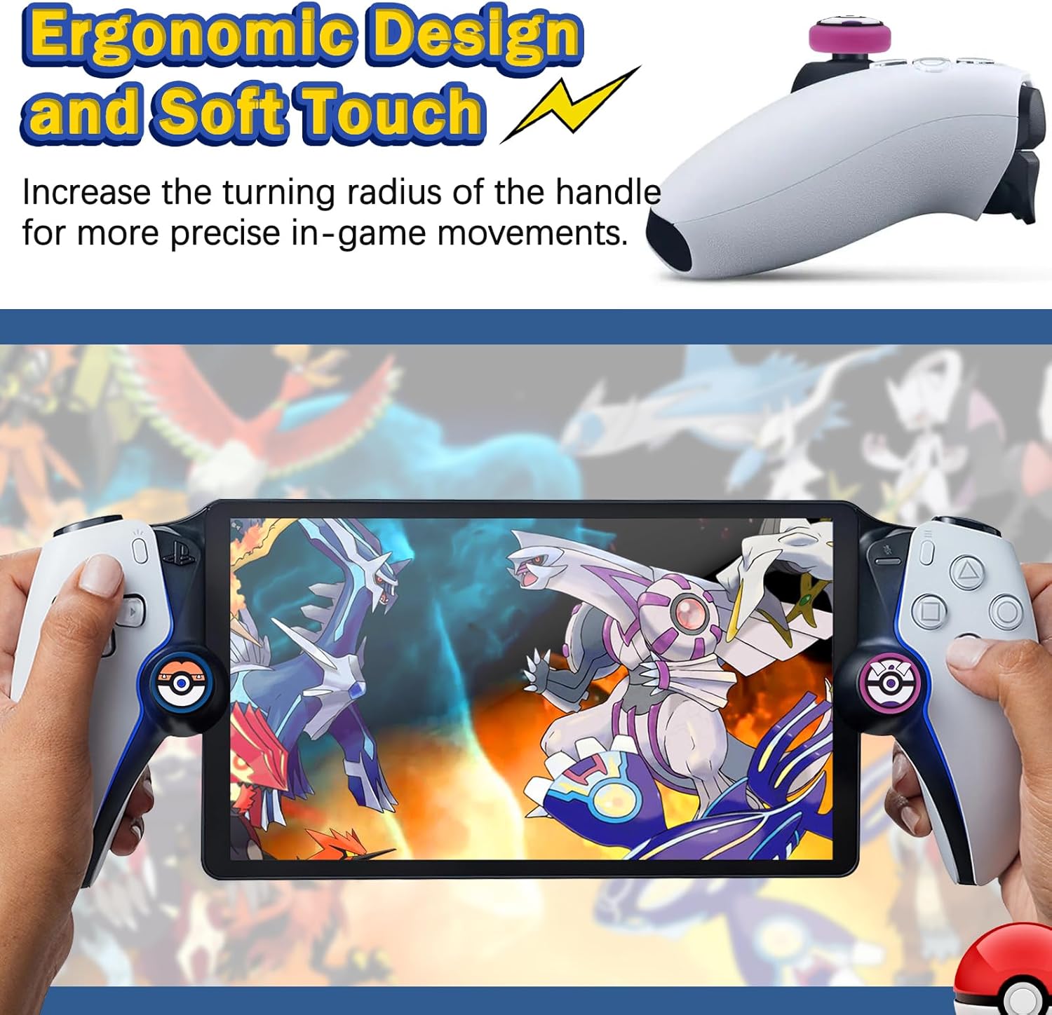 DLseego Thumb Grips Caps for PlayStation Portal, Full Protection Anti-Slip & Anti-Scratch Anti-Fingerprint Protective Cartoon Button Cover 4 Thumb Stick Caps for PlayStation Portal Remote Player Poke