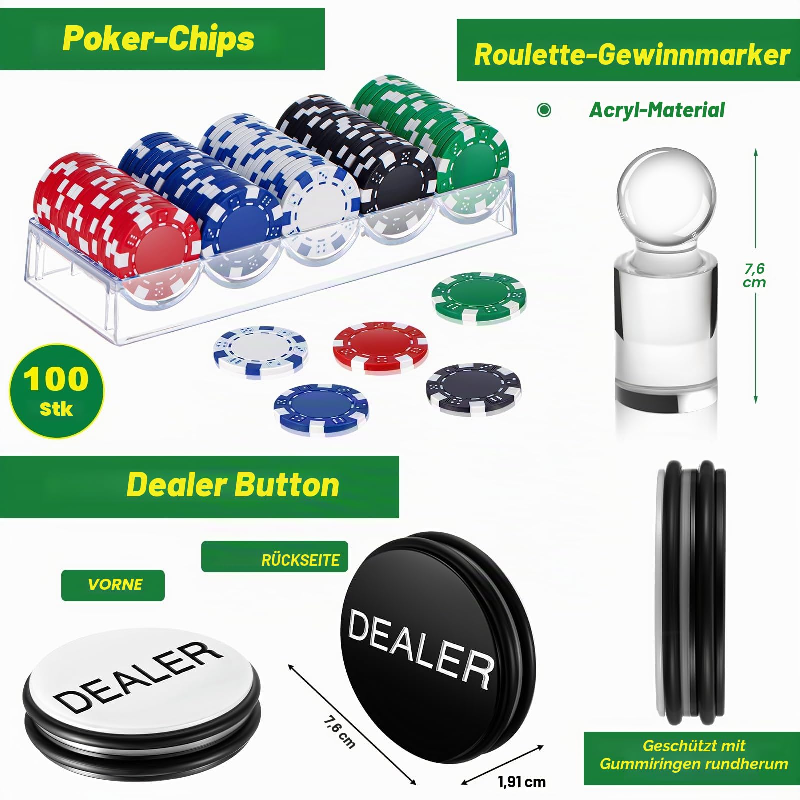 Lunmon Roulette-Rad Spiel-Set beinhaltet 27,9 cm Massivholz-Roulette-Rad, 88,9 x 40,6 cm, Gummi, tragbare Roulette-Tisch-Layout-Matte, 100 Chips, Roulette-Marker, Dealer-Taste