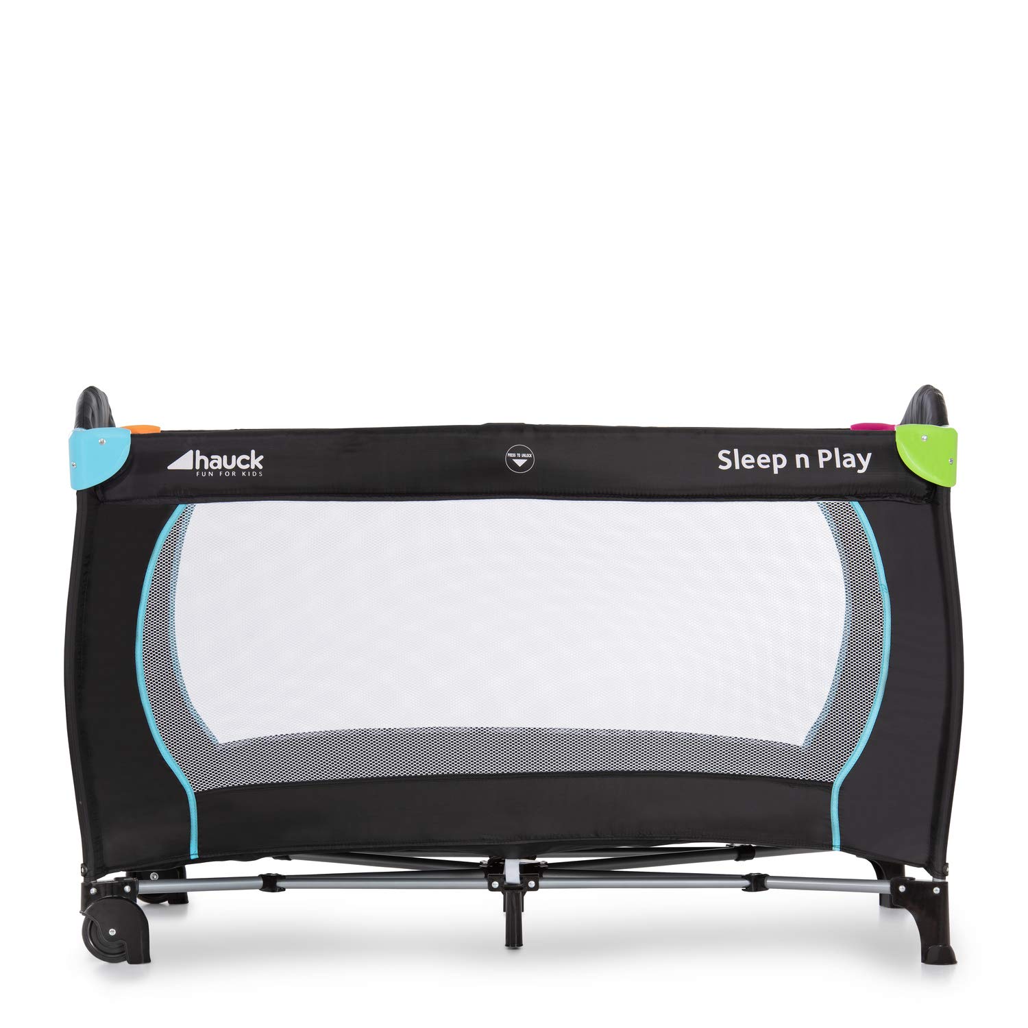 hauck Lettino Da Viaggio Sleep N Play Go Plus - Culla Neonato fino a 15kg - Letto Pieghevole 60x120cm - Box Bambini con Ruote, Apertura Laterale e Borsa - Nero, multicolore