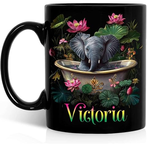 Awesome Elephant Coffee Cup, Custom Lotus Flower Design Mug, Personalized Name Elep...