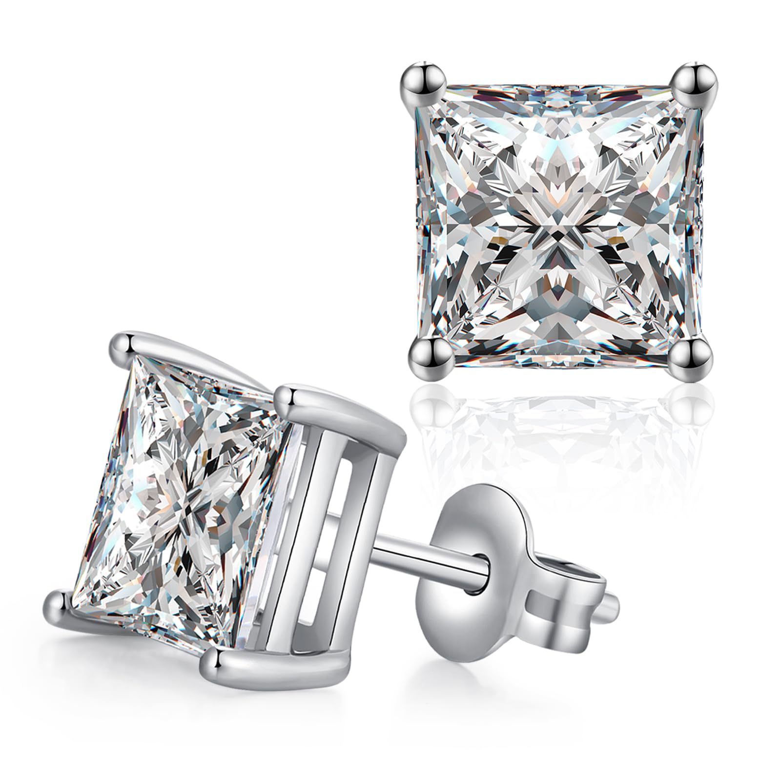 Orecchini Zirconi Cubici in Argento Sterling 925 Diamanti Simulati Ipoallergenici Orecchini a bottone Rotondi Quadrati CZ Piercing per Cartilagine Gioielli Regali per Donne Uomini 4-8 mm