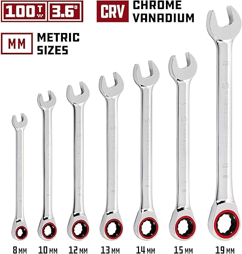 Miniatura 21 de Powerbuilt Juego de herramientas de llaves combinadas, 7 tamaños SAE, llaves hexagonales de extremo abierto y Z-Drive, desplazamiento de 15 grados