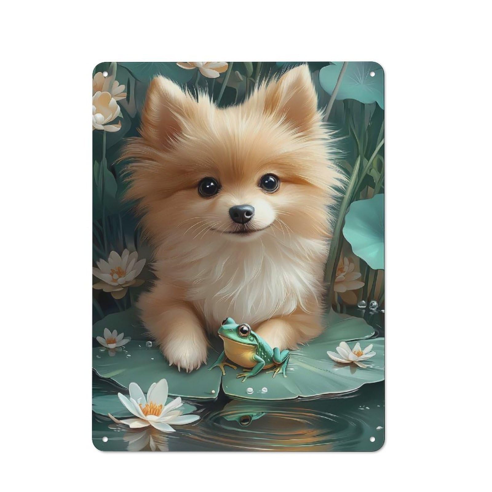 Junmoney Pomeranian And Frog Animal Rustic Metal Plaque 40X30cm For Dining Room Or Kitchen, A Housewarming Gift For Dining Room Decor Fans