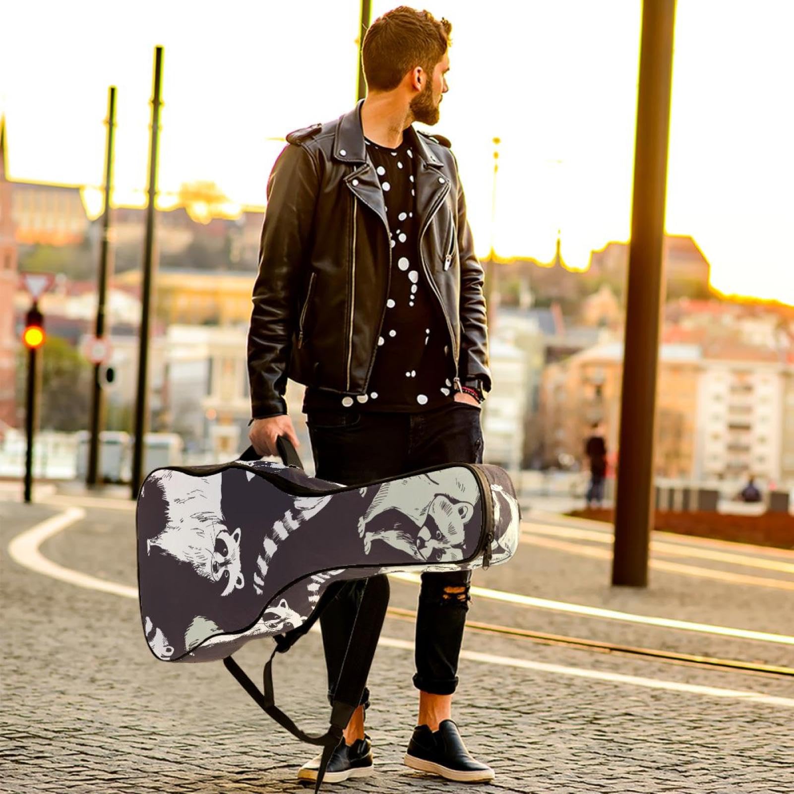 Torba na gitarę akustyczną Wodoodporny plecak na gitarę Gruby miękki wyściełany szop klasyczna obudowa na gitarę, wielobarwny, 42.9x16.9x4.7 in, Organizer do torby