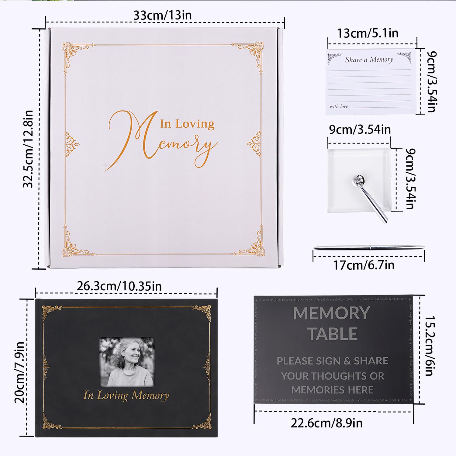 Funeral Memory Book, Leather Hardcover Funeral Guest Book with Gold Engraving, Memorial Guest Book - Image 2