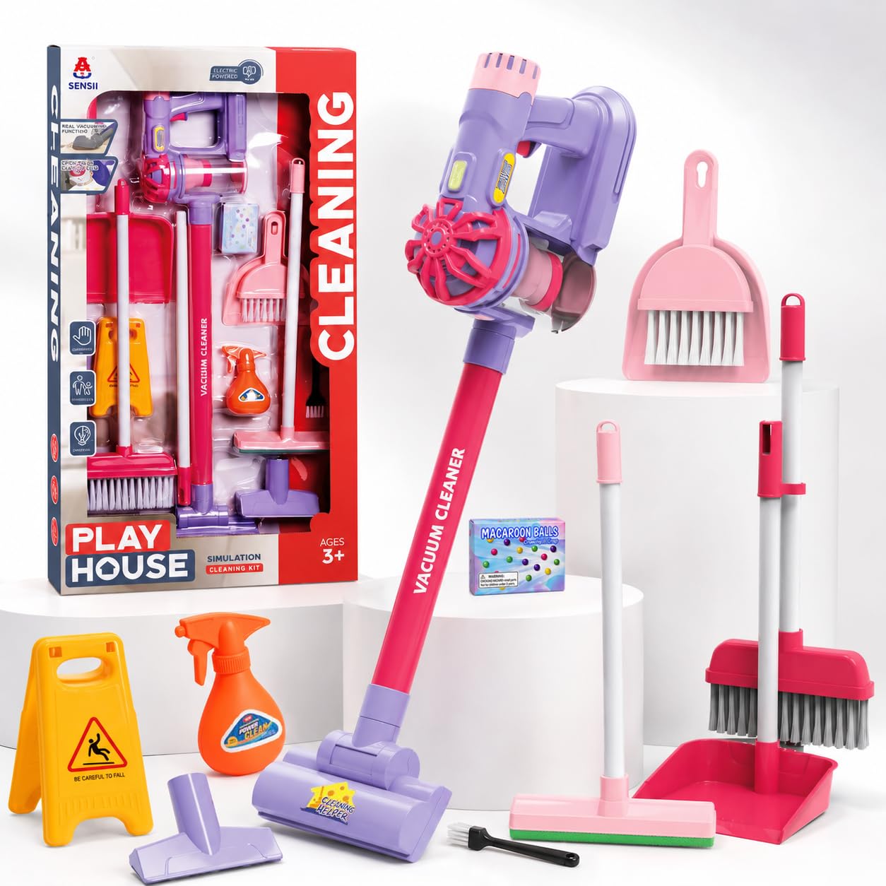 Toyana Kids Cleaning Set - 18 Piece Pretend Play Housekeeping Toy with Vacuum Cleaner, Mop, Broom & Dustpan, Role Play Cleaning Kit for Children 3+ Years