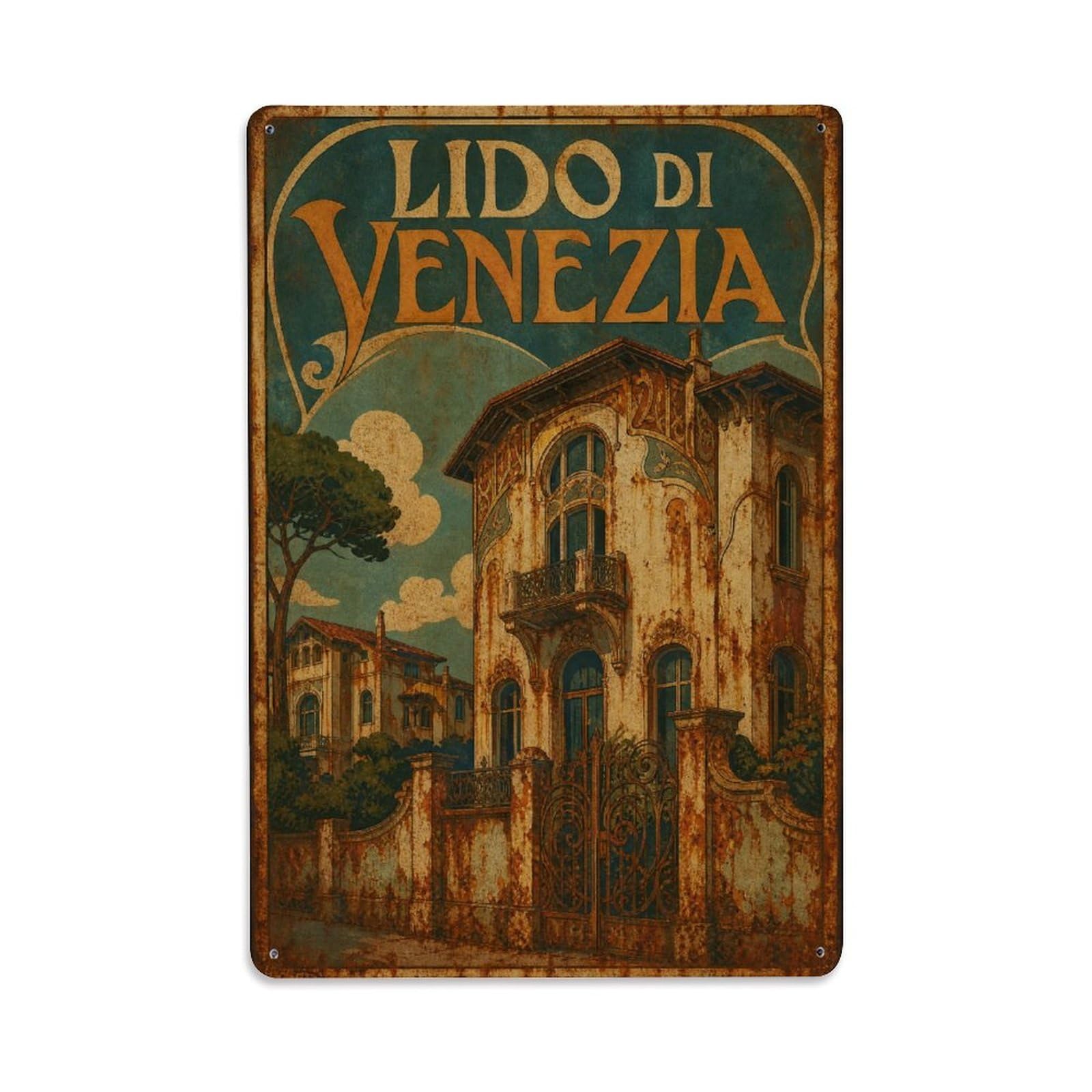 Huiyhb 8X12inch(20X30cm) Vintage Travel Lido Venezia Liberty Style Villas Italy Metal Tin Sign