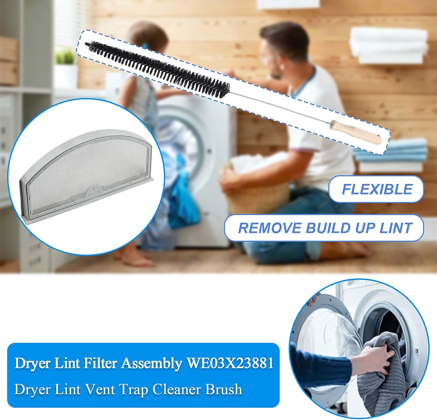 Upgraded WE03X23881 Dryer Lint Screen Filter Replacement for GE Dryer Lint Trap,Replaces AP6031713 PS11763056 Stainless Steel Metal Screen Mesh Lint Catcher, Include Dryer Vent Cleaner Kit Lint Brush -