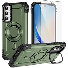 Phone Case for Samsung Galaxy A34 5G with Tempered Glass Screen Protector Two Layer Hard Bumper Defender Wireless Charging Magsafe Kickstand Shockproof Soft Silicone Hybrid for A 34 34A Green