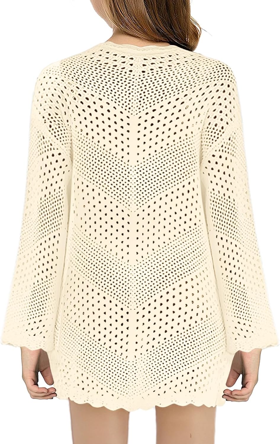 Girl Cover Up Crochet Swimwear V Neck Knit Long Sleeves Summer Beachwear Cover Tops