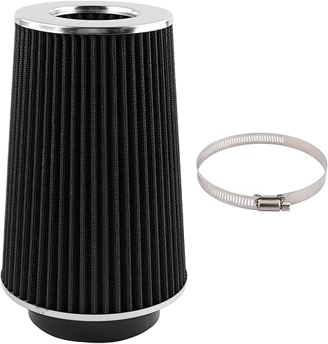 AUTOKAY Filtro de aire universal de abrazadera, redondo, cónico, lavable, de 3 pulgadas/3.5 pulgadas/4 pulgadas ID de brida; 10.6 pulgadas (10.591