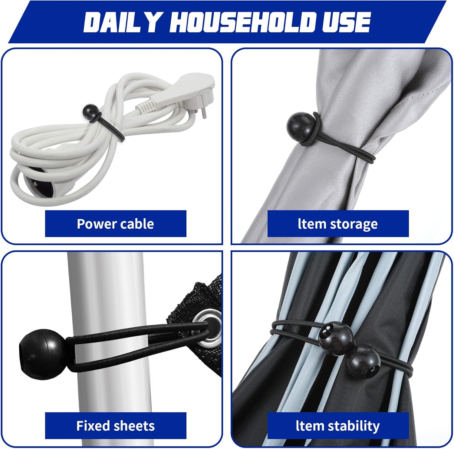 50 Packs Ball Bungee Cord 9 Inch Gazebo Canopy Tarp Tie Down Cords Heavy Duty Elastic Bungee Cords Ball with UV Resistant for Camping, Shelter,Projector Screen,Cargo,Tent Poles