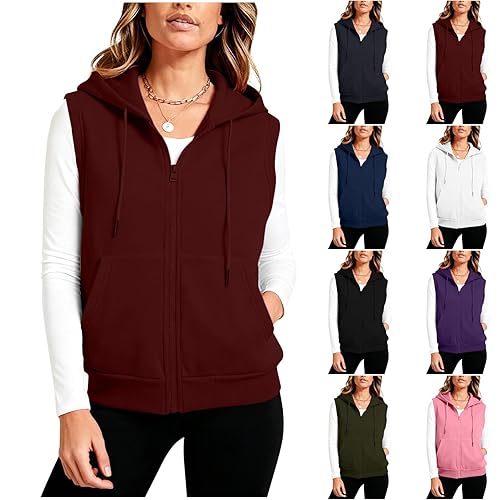 Womens Zip Up Hoodie Vest Oversized Sleeveless Lightweight Sweatshirts Fall