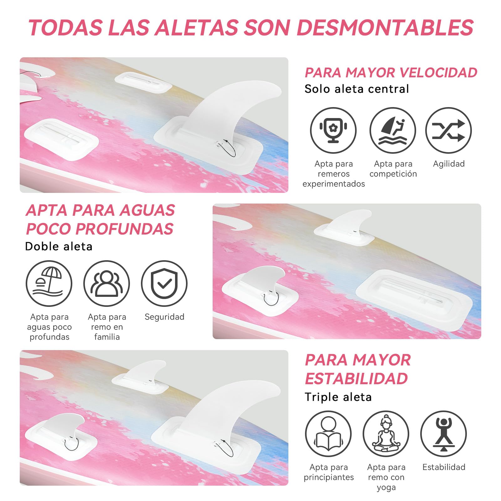 YU YUSING Tabla Paddle Surf Hinchable 335 cm, Paddle Surf, Rosa Océano