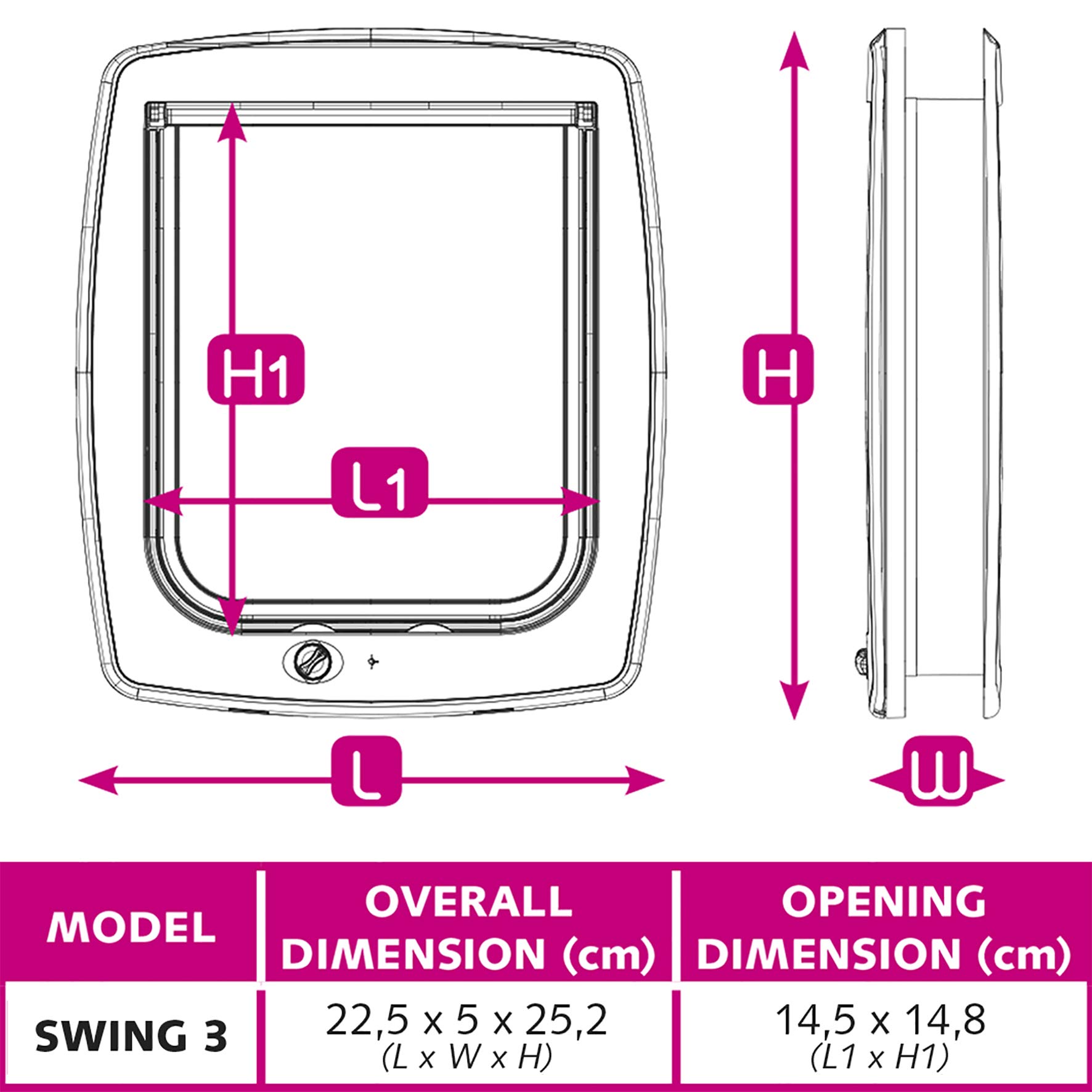 Ferplast SWING 3 Uniwersalna Klapa dla Kota i Psa – 2 Tryby Zamykania, Magnetyczna Antyoscylacja, Przezroczyste Drzwi, Szara