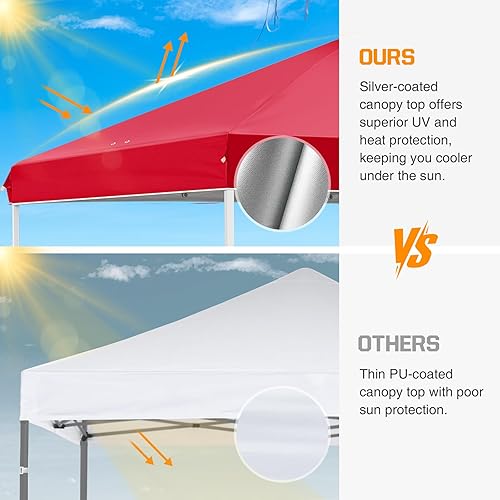 Miniatura 7 de EAGLE PEAK - Toldo de 3 x 3 m (10 x 10 pies), toldo instantáneo al aire libre con altura ajustable y bolsa de transporte con ruedas., Rojo