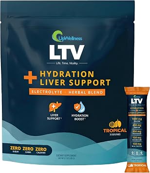 UpWellness LTV Liver Hydration Packets - Electrolytes Powder Packets for Instant Hydration and Liver Support - Physician-Formulated - Zero Added Sugar - 30 Packets - Delicious Tropical Punch Flavor