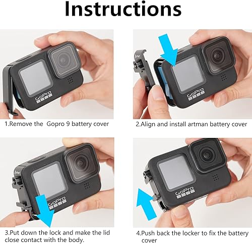 Miniatura 7 de Artman - Batería de enduro con cargador para GoPro Hero 12 11 10 9 Negro y Artman Hero 1211109 Cubierta de batería para GoPro Hero 1211109 Negro