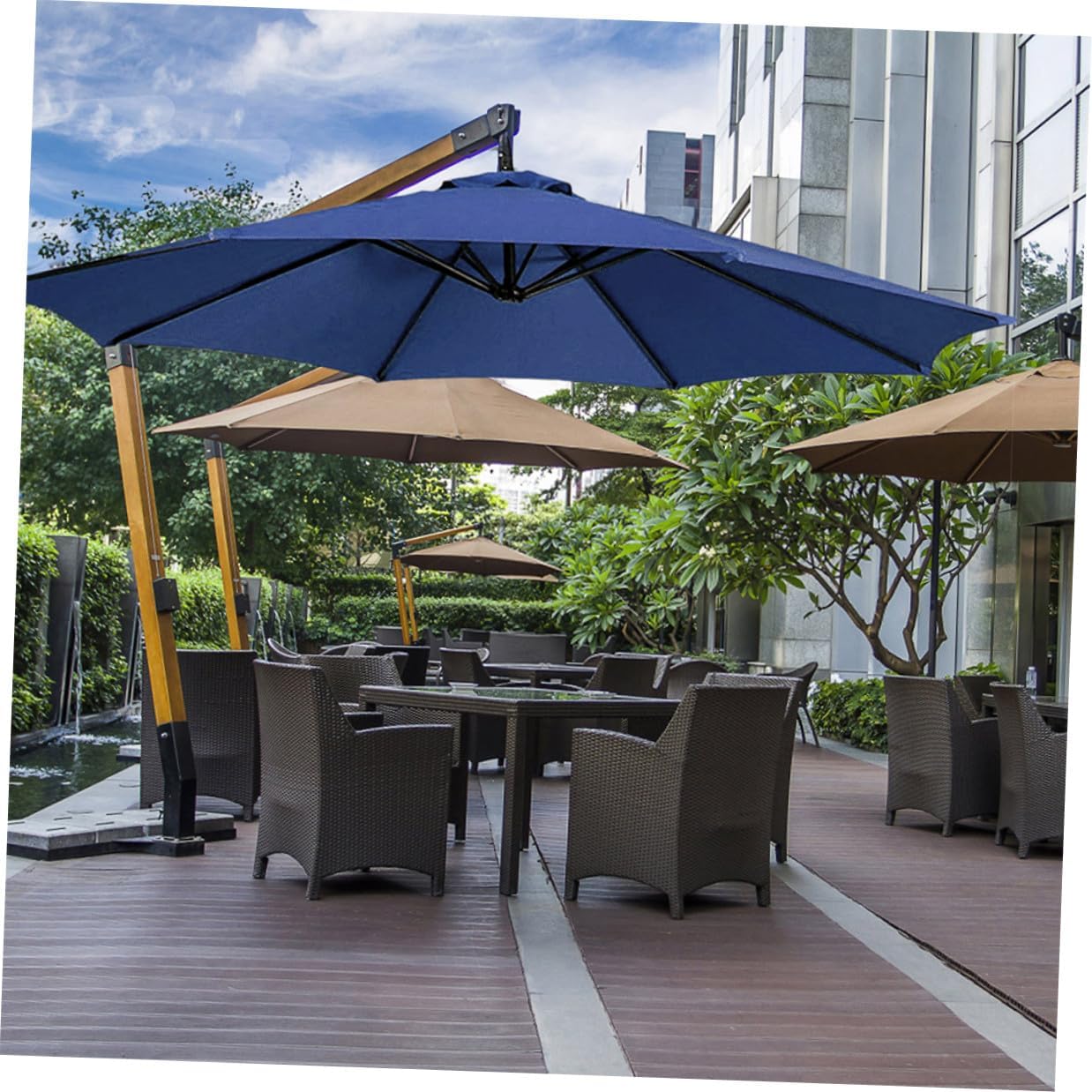 TEHAUX Replacement Canopy for Patio Umbrella 2.7m 8-rib Yard Umbrella Canopy Polyester Fabric Navy Blue Rainproof Sunshade Cover for Outdoor Garden Use