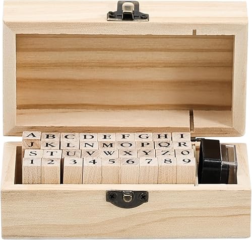 Miniatura 8 de Dedoot - Sello de goma con letras del alfabeto, 70 unidades, mini sellos del alfabeto para cerámica, números de madera vintage y símbolo de letra
