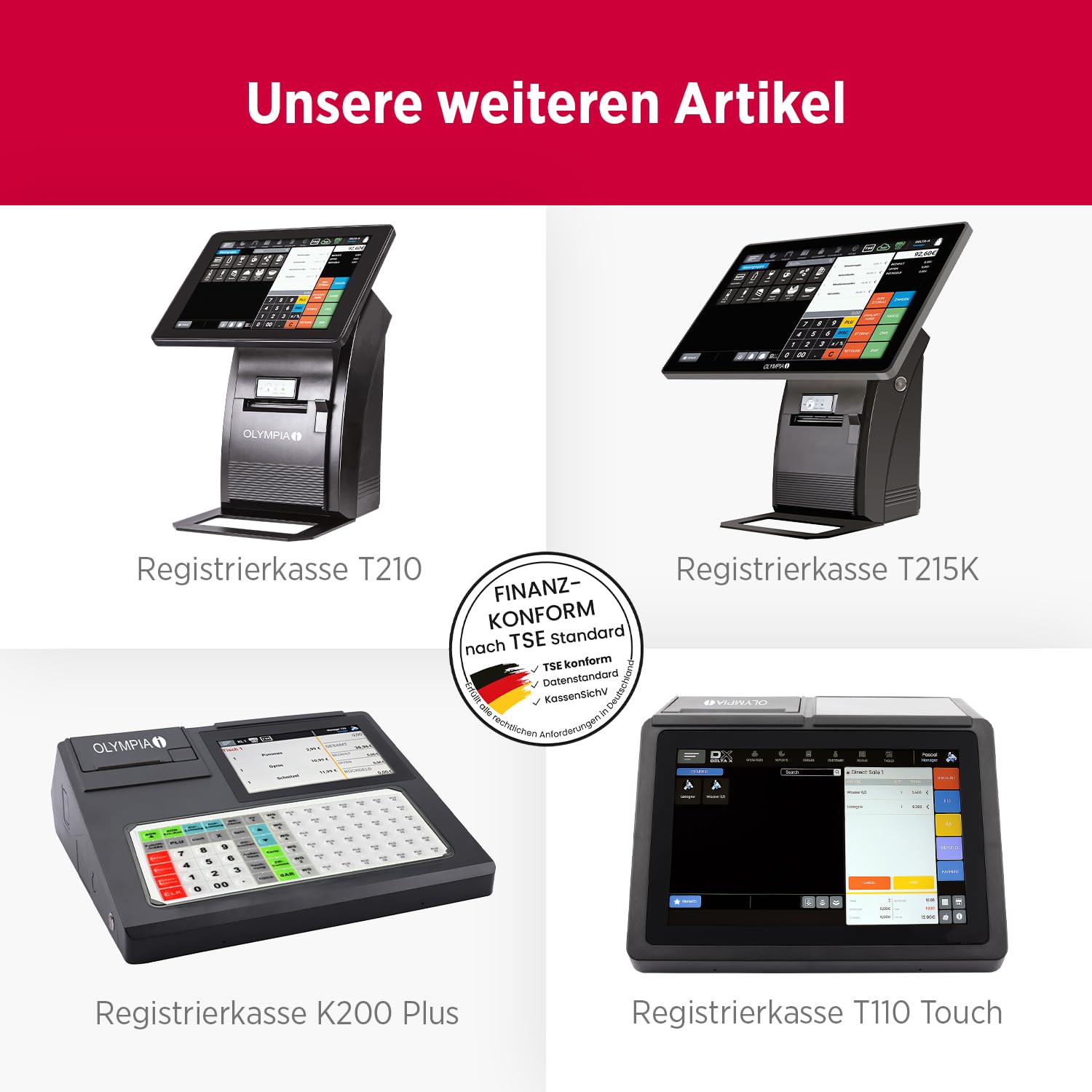 Olympia T215DK Caisse enregistreuse pour la restauration et le commerce | Système de caisse électronique avec écran tactile | Écran tactile 15" | Caisse enregistreuse TSE | Imprimante thermique et