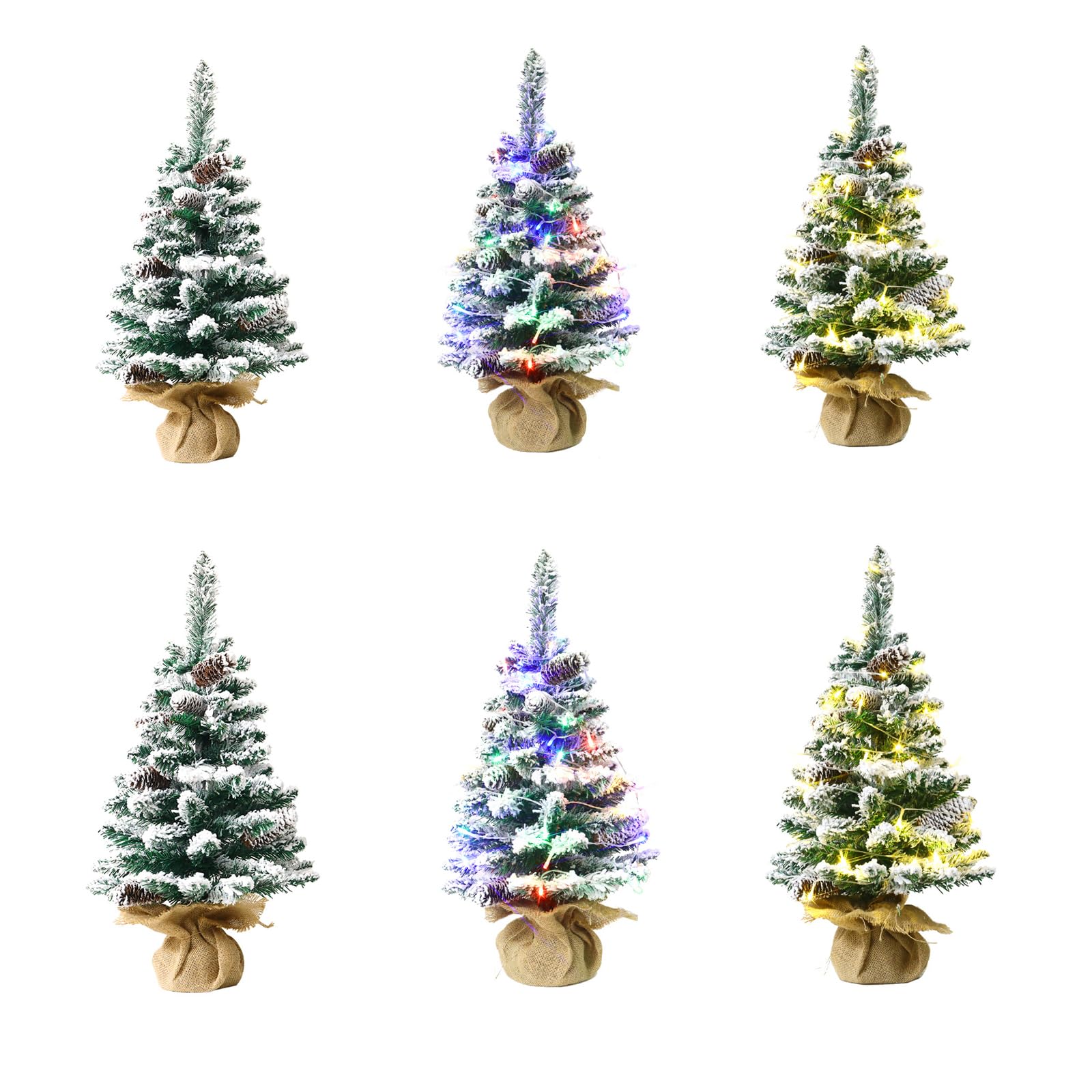 Mini Sapin de Noël Artificiel Mini Sapin de Noël Sapin de Noël Artificiel Floqué en Neige Sapin de Noël Miniature avec Base en Lin pour Décorations de Noël (60CM avec lumière