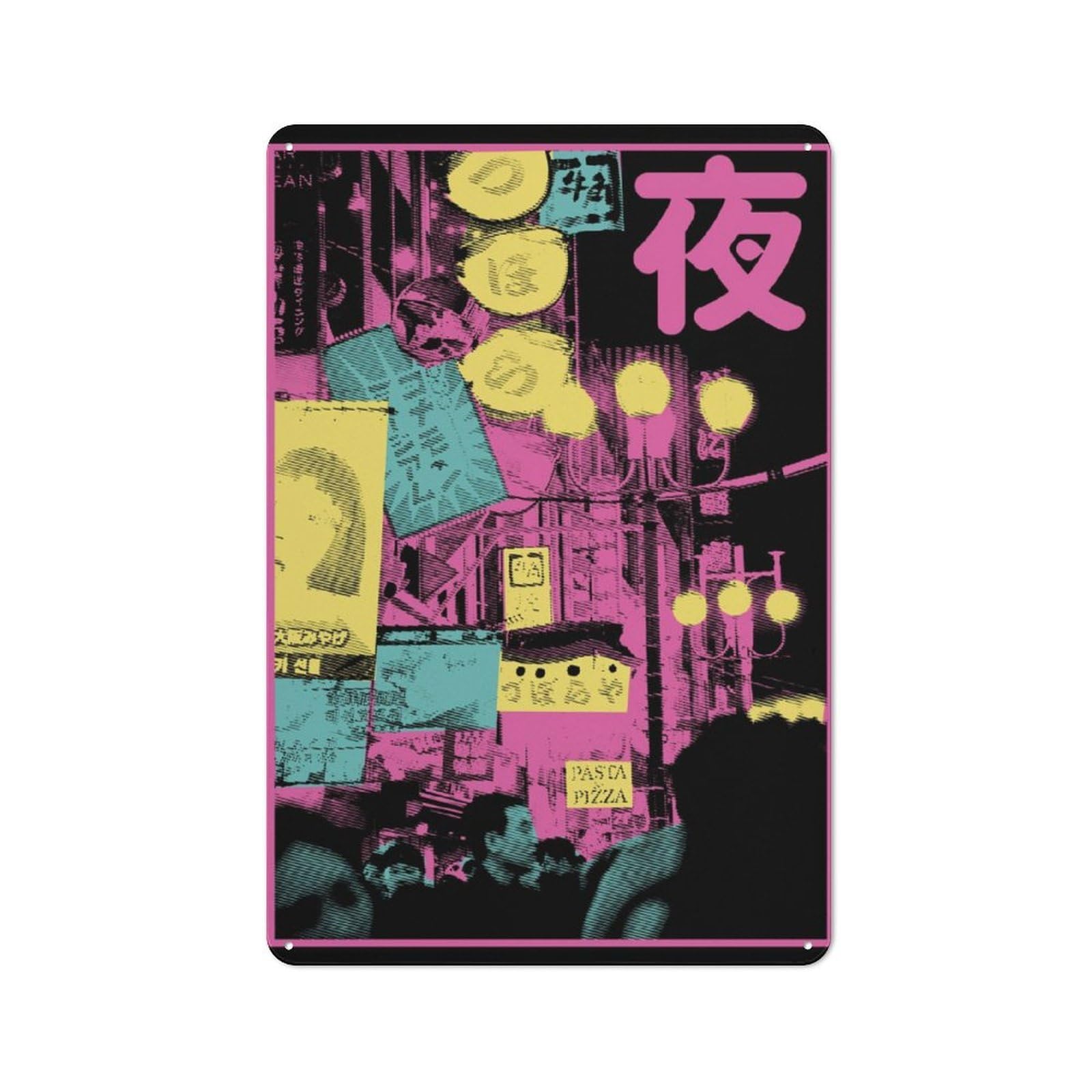 Distressed Look Cityscape Shinjuku Pink Decorative Tin Sign 30x20cm, Retro Room Decor for Lounge, Study, Pub Or Wall Gallery
