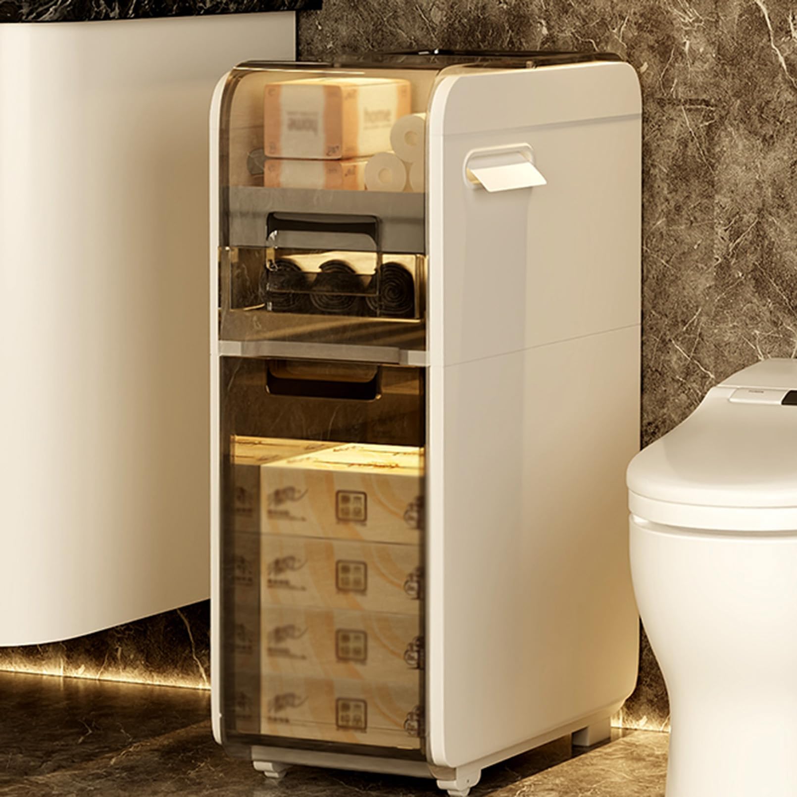 Cajoneras de almacenamiento Mueble Estrecho para baño con cajón de almacenamiento, rueda giratoria, para cocina, baño de esquina y espacios pequeños Mueble para Papel hig