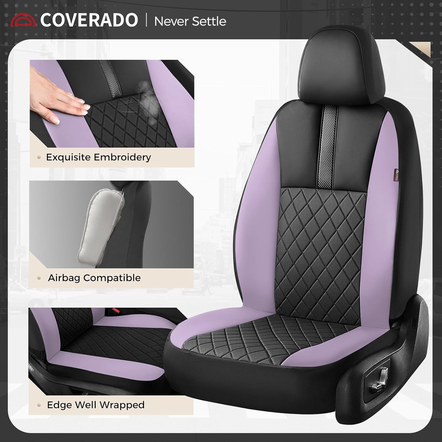 Coverado Car Seat Covers Full Set, Automotive Leather Seat Covers for Car，Universal Fit Front Back Seat Cover, Non-Slip Waterproof Breathable Car Seat Protector