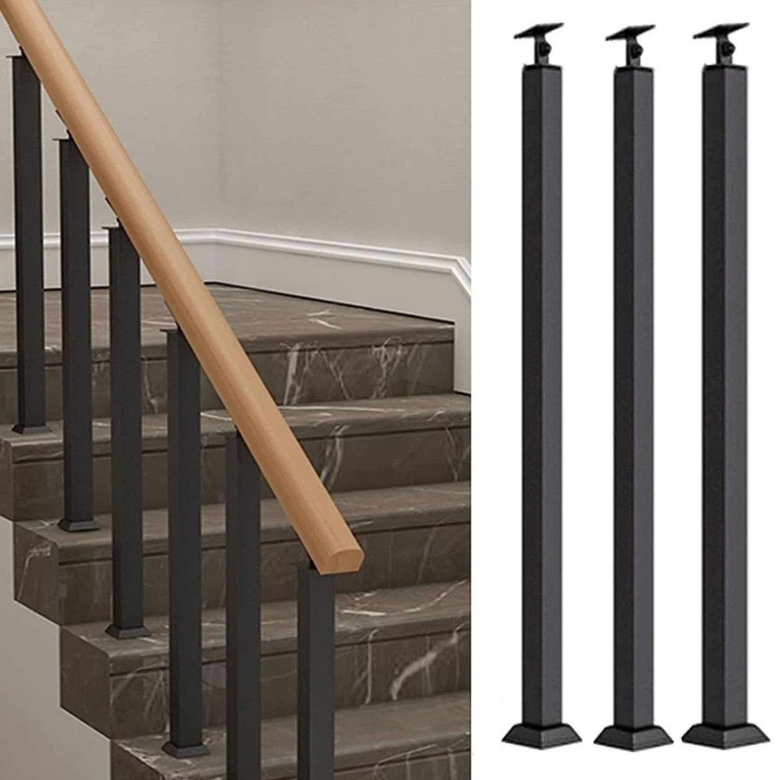 GLDYTVF Square Transition Baluster Column - Metal Handrail Railing Post, with Flat Adjustable 270° Angle Bracket, Garden Corridor Lofts Villa Stair Guardrail, Balustrade Fence Spindles(3PC