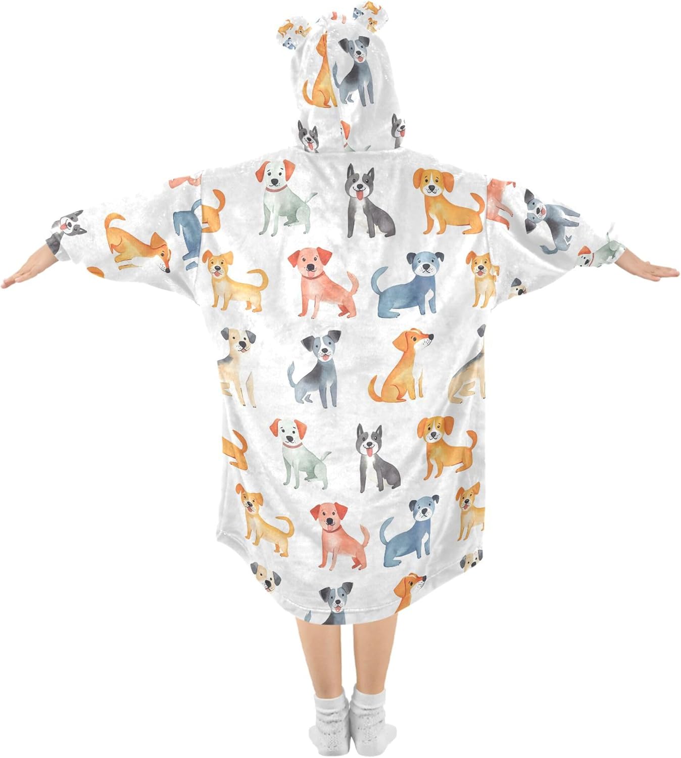 Cute Dog Puppy Pug Kids Wearable Blanket Hoodie with Pocket and Sleeves for Toddlers, Cute Hoodies Girls B0404114