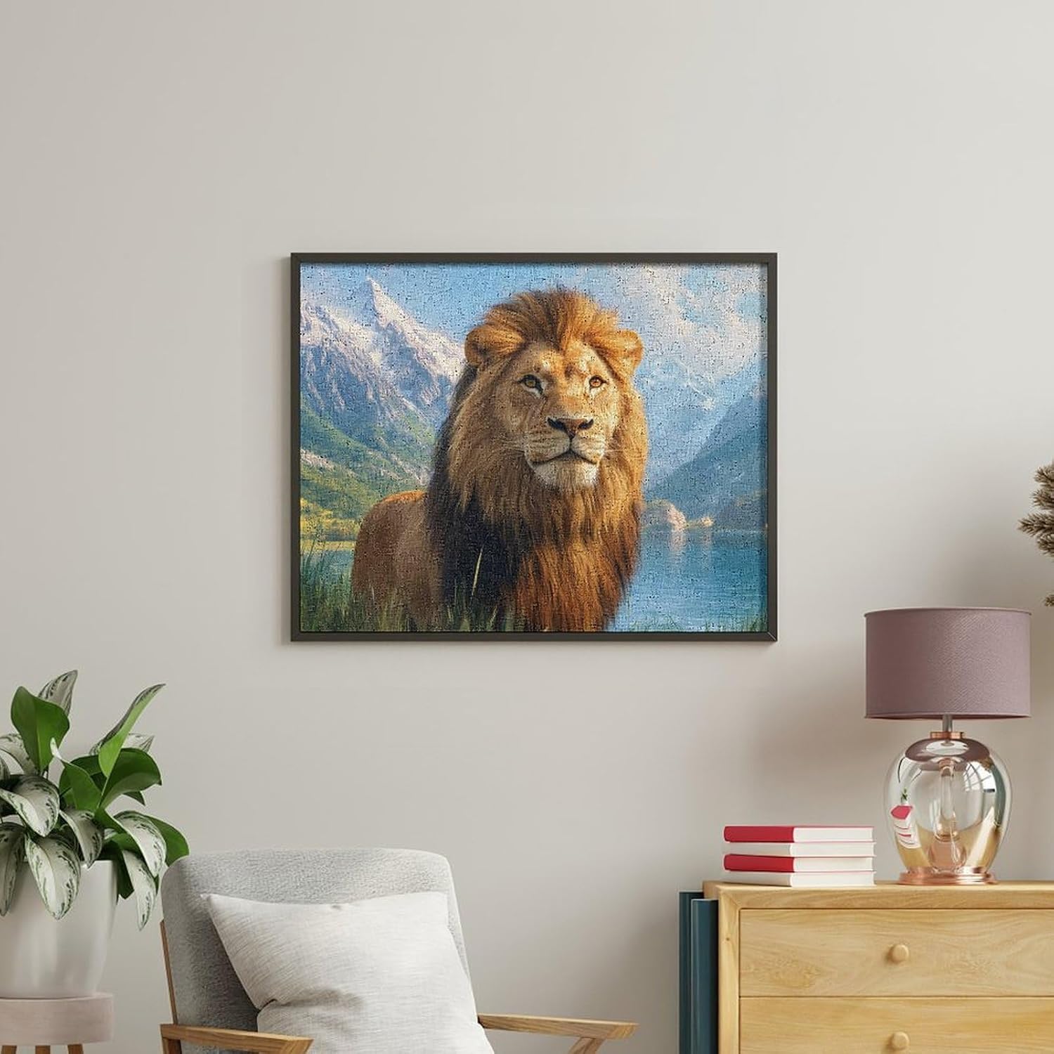 Lion Lake Funny Digital Oil Painting Horizontal DIY Printed Artwork by Number Kits Decor Gifts for Adults